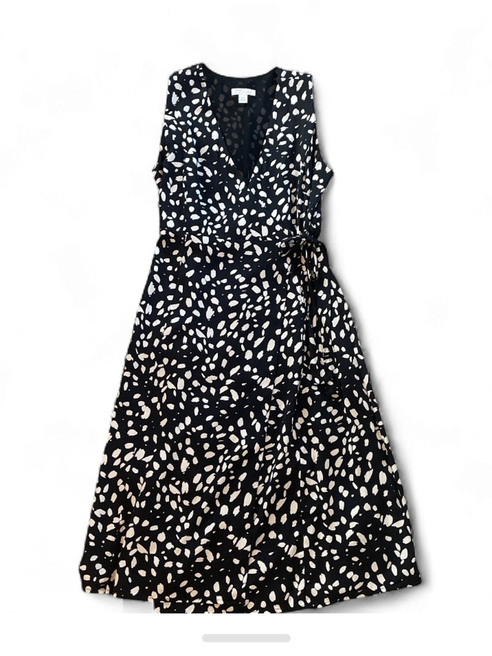 Nordstrom Black & White Sleeveless Wrap Midi Dress